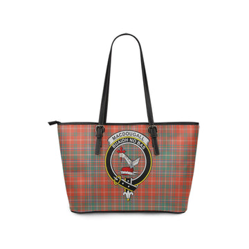 MacDougall Ancient Tartan Leather Tote Bag with Family Crest