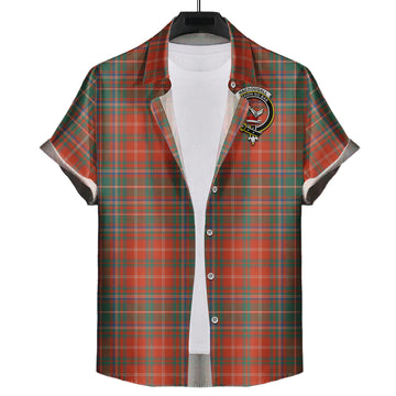 MacDougall Ancient Tartan Short Sleeve Button Down Shirt with Family Crest