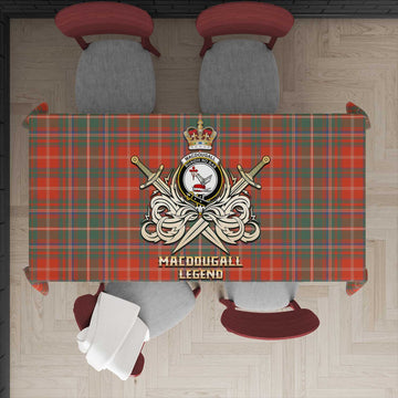 MacDougall Ancient Tartan Tablecloth with Clan Crest and the Golden Sword of Courageous Legacy