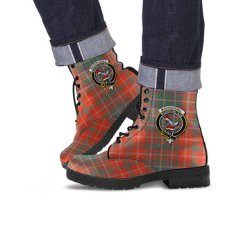 MacDougall Ancient Tartan Leather Boots with Family Crest