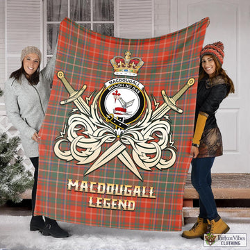 MacDougall Ancient Tartan Blanket with Clan Crest and the Golden Sword of Courageous Legacy