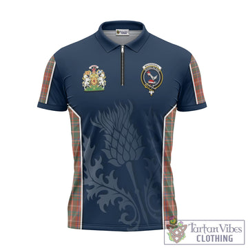 MacDougall Ancient Tartan Zipper Polo Shirt with Family Crest and Scottish Thistle Vibes Sport Style