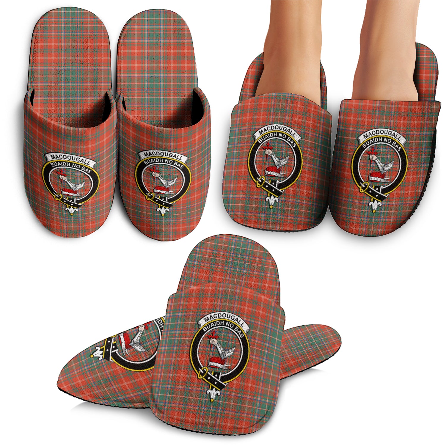 MacDougall Ancient Tartan Home Slippers with Family Crest - Tartanvibesclothing
