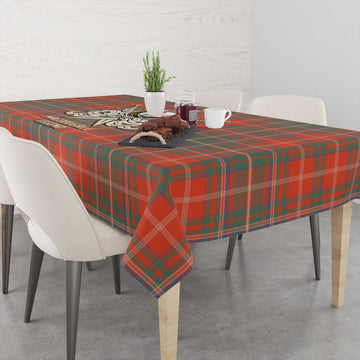 MacDougall Ancient Tartan Tablecloth with Clan Crest and the Golden Sword of Courageous Legacy