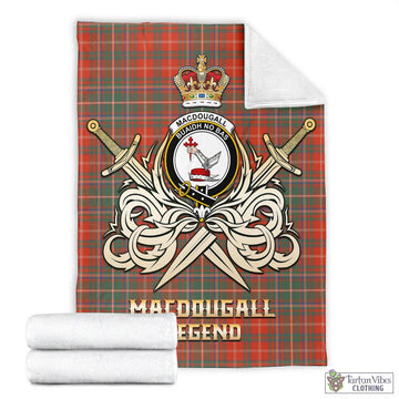 MacDougall Ancient Tartan Blanket with Clan Crest and the Golden Sword of Courageous Legacy