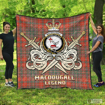 MacDougall Ancient Tartan Quilt with Clan Crest and the Golden Sword of Courageous Legacy