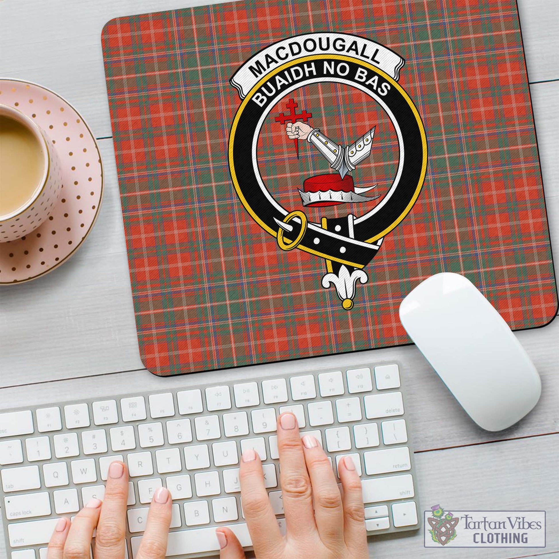 Tartan Vibes Clothing MacDougall Ancient Tartan Mouse Pad with Family Crest