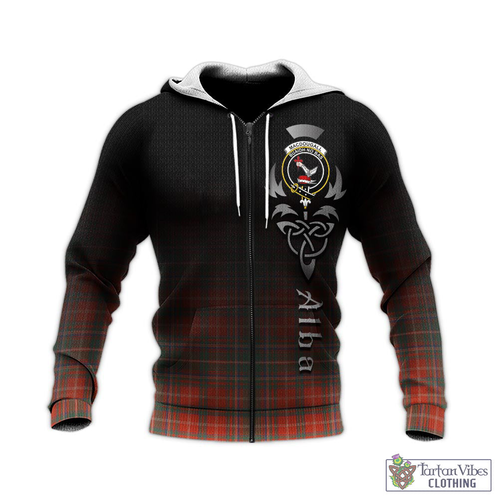Tartan Vibes Clothing MacDougall Ancient Tartan Knitted Hoodie Featuring Alba Gu Brath Family Crest Celtic Inspired