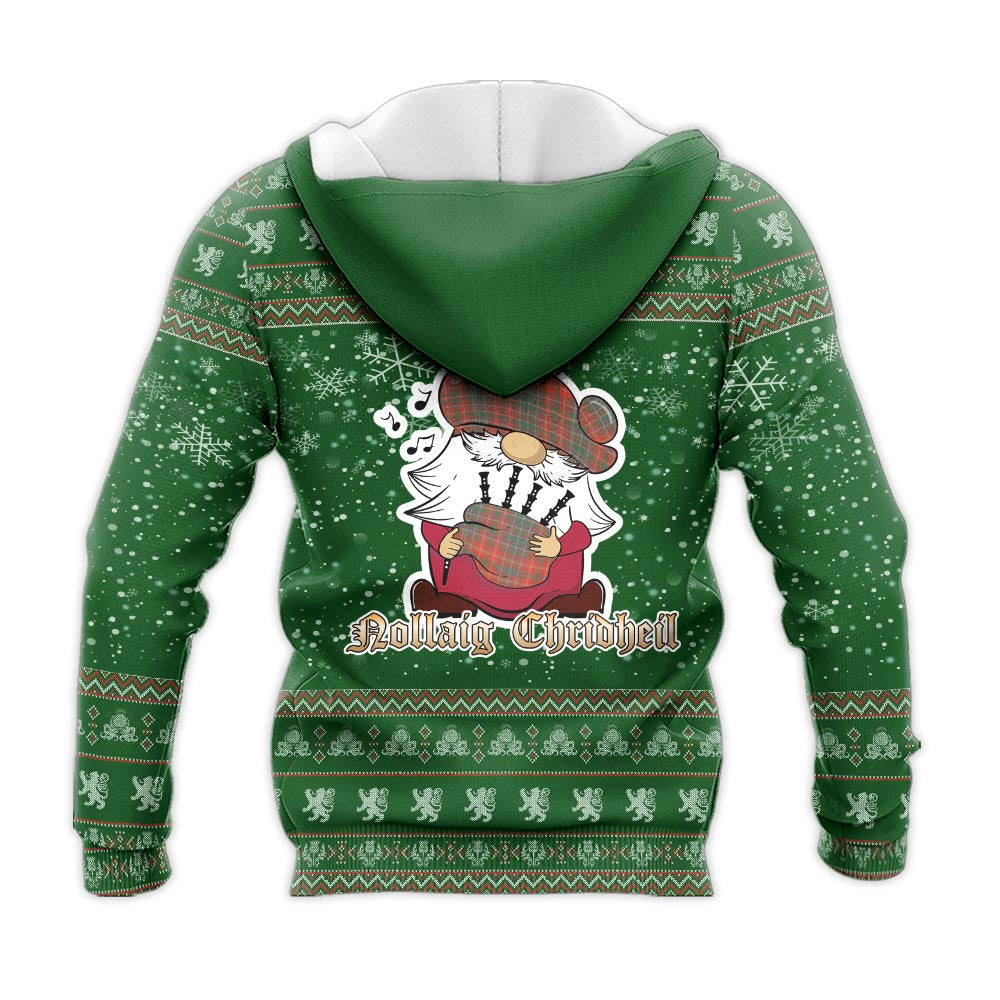 MacDougall Ancient Clan Christmas Knitted Hoodie with Funny Gnome Playing Bagpipes - Tartanvibesclothing