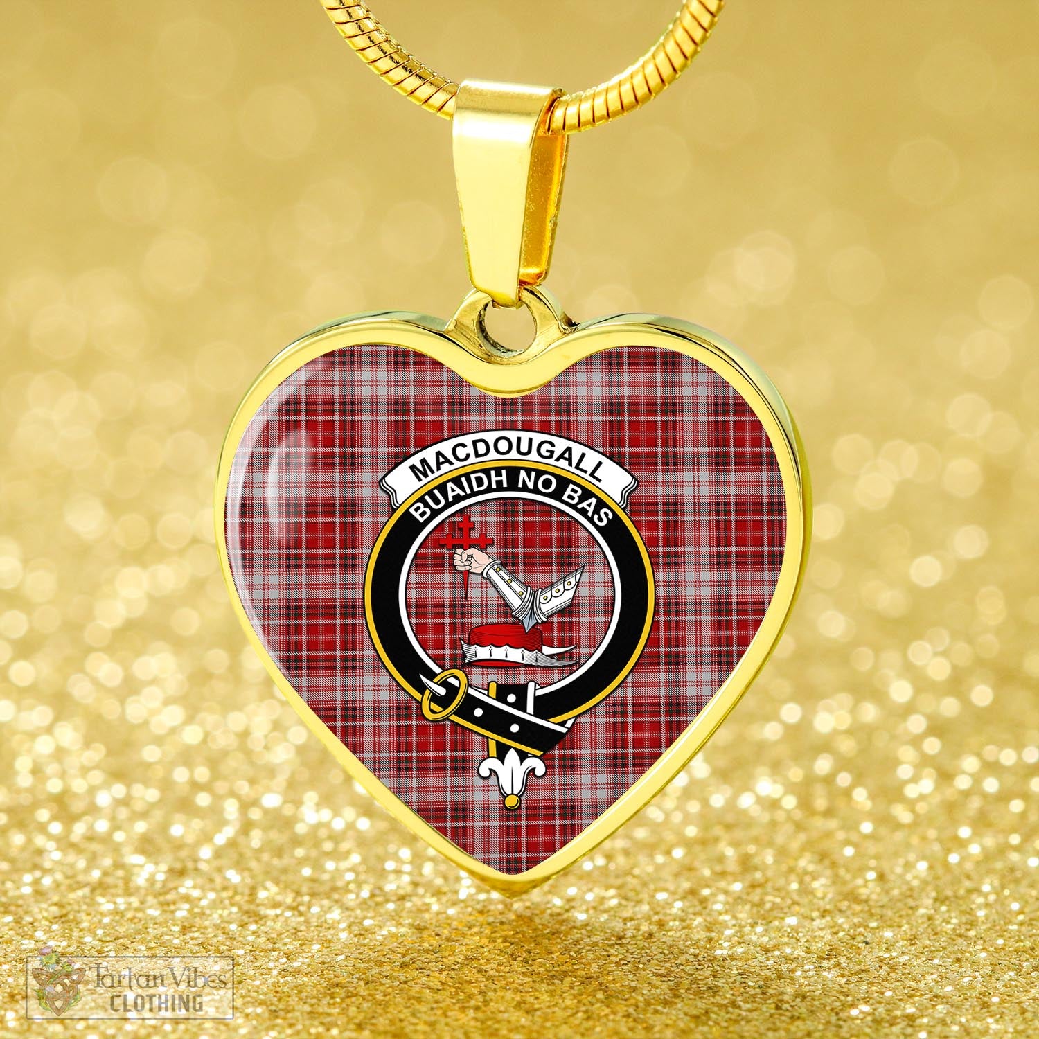 Tartan Vibes Clothing MacDougall Dress Tartan Heart Necklace with Family Crest
