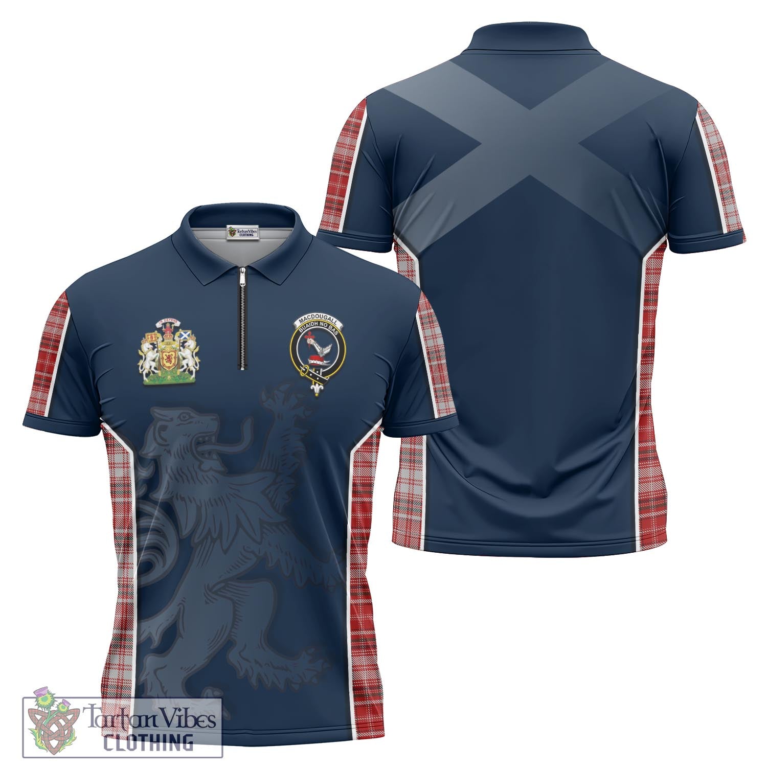 Tartan Vibes Clothing MacDougall Dress Tartan Zipper Polo Shirt with Family Crest and Lion Rampant Vibes Sport Style