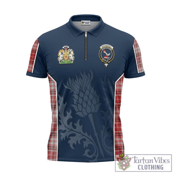 MacDougall Dress Tartan Zipper Polo Shirt with Family Crest and Scottish Thistle Vibes Sport Style