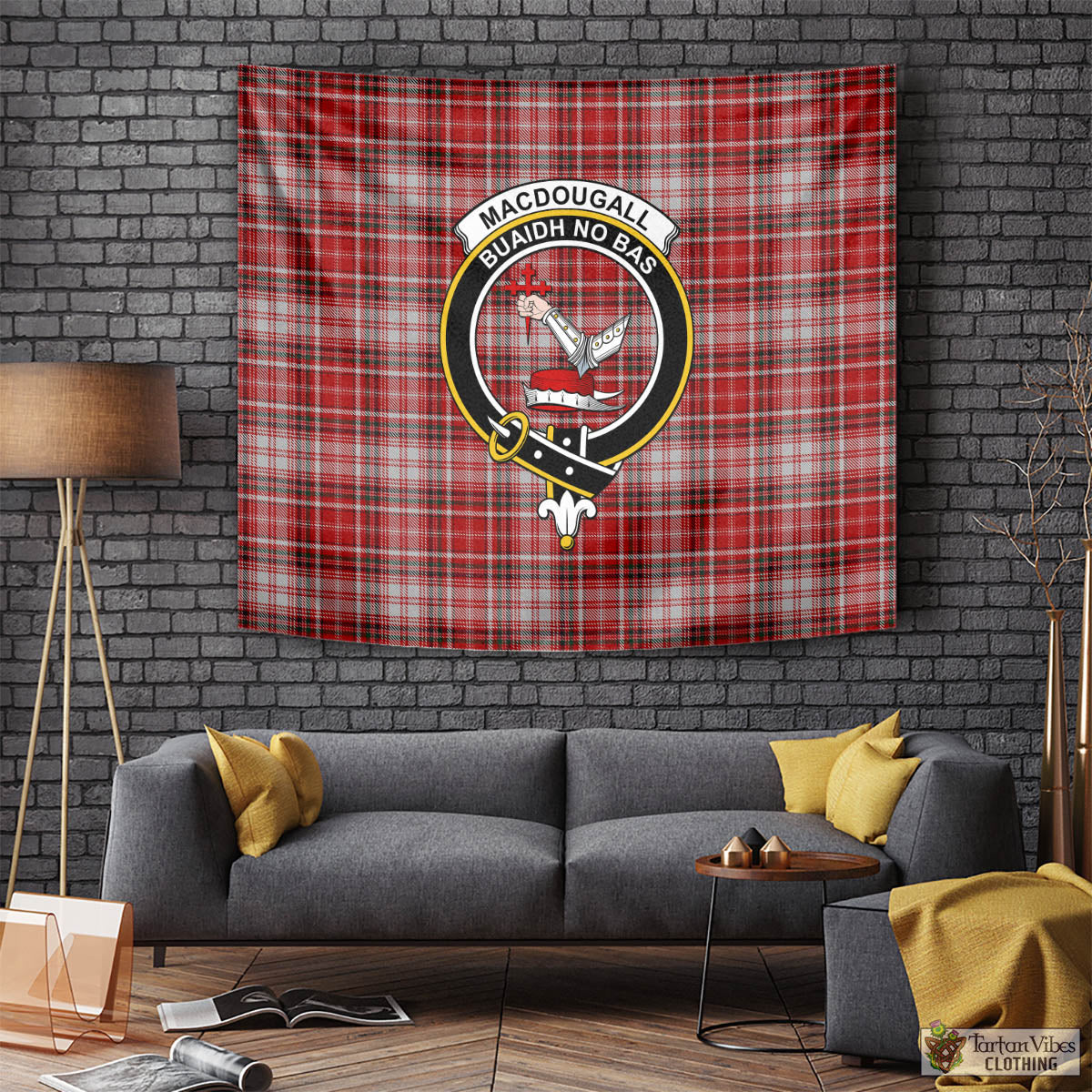 Tartan Vibes Clothing MacDougall Dress Tartan Tapestry Wall Hanging and Home Decor for Room with Family Crest
