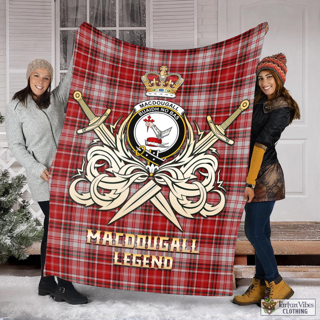 Tartan Vibes Clothing MacDougall Dress Tartan Blanket with Clan Crest and the Golden Sword of Courageous Legacy