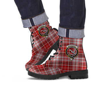MacDougall Dress Tartan Leather Boots with Family Crest