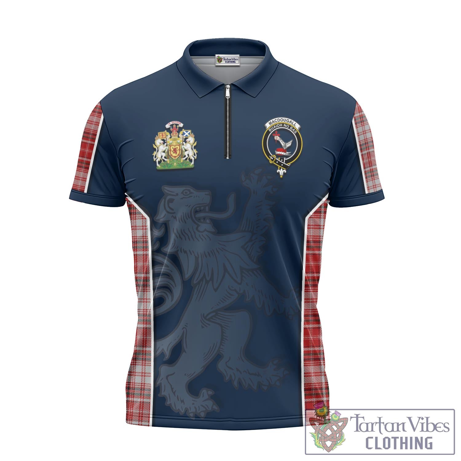 Tartan Vibes Clothing MacDougall Dress Tartan Zipper Polo Shirt with Family Crest and Lion Rampant Vibes Sport Style