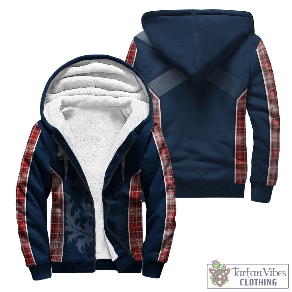 Tartan Vibes Clothing MacDougall Dress Tartan Sherpa Hoodie with Family Crest and Scottish Thistle Vibes Sport Style