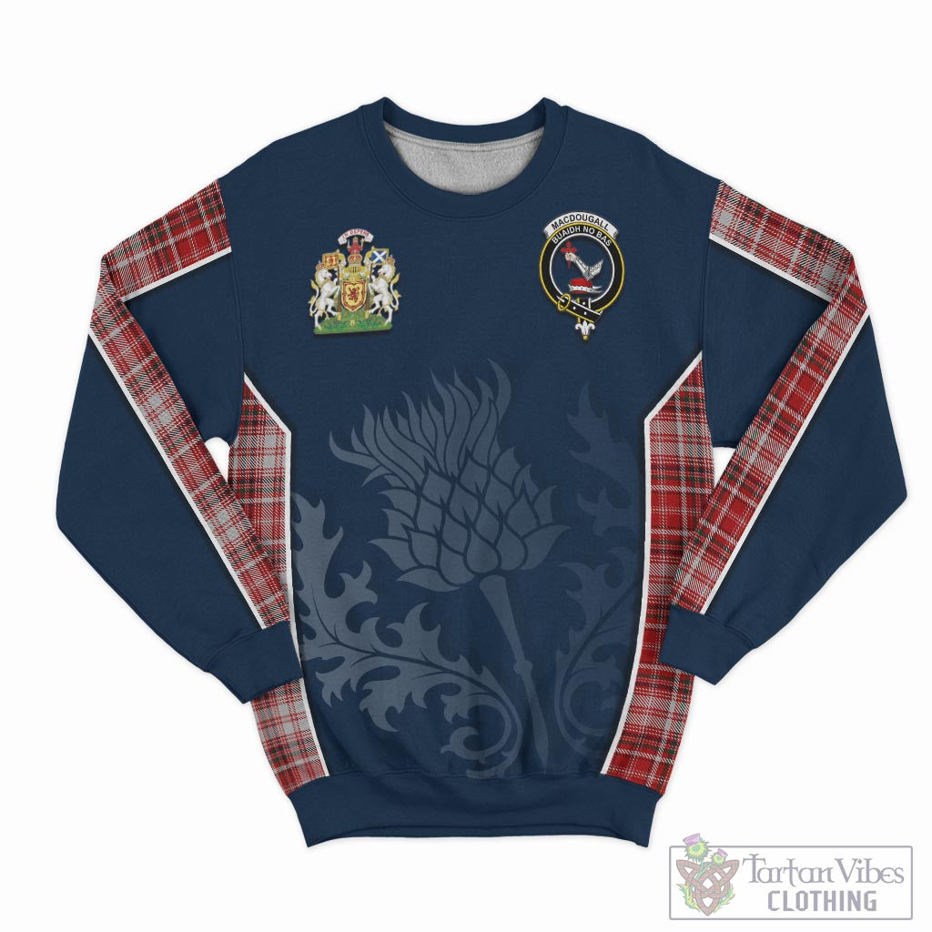 Tartan Vibes Clothing MacDougall Dress Tartan Sweatshirt with Family Crest and Scottish Thistle Vibes Sport Style