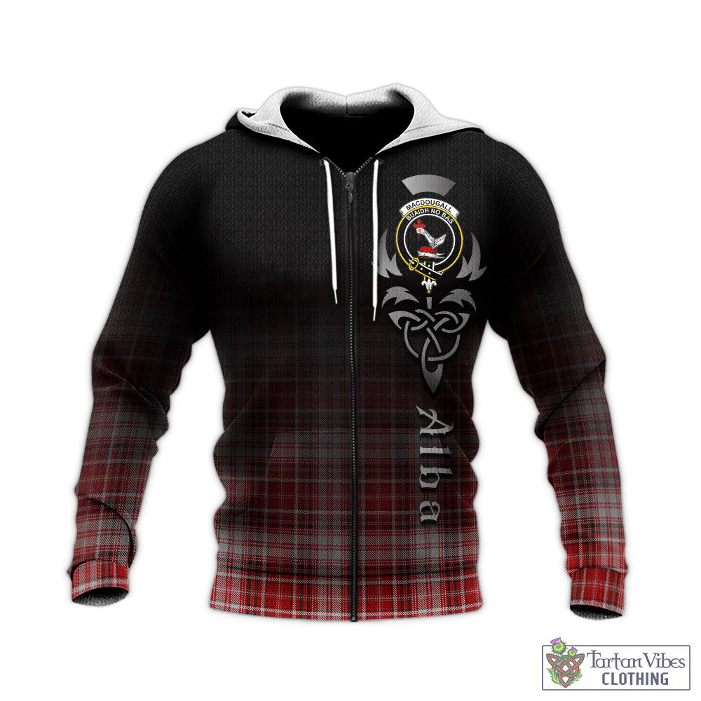 Tartan Vibes Clothing MacDougall Dress Tartan Knitted Hoodie Featuring Alba Gu Brath Family Crest Celtic Inspired