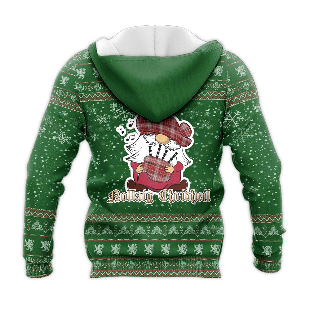 MacDougall Dress Clan Christmas Knitted Hoodie with Funny Gnome Playing Bagpipes - Tartanvibesclothing