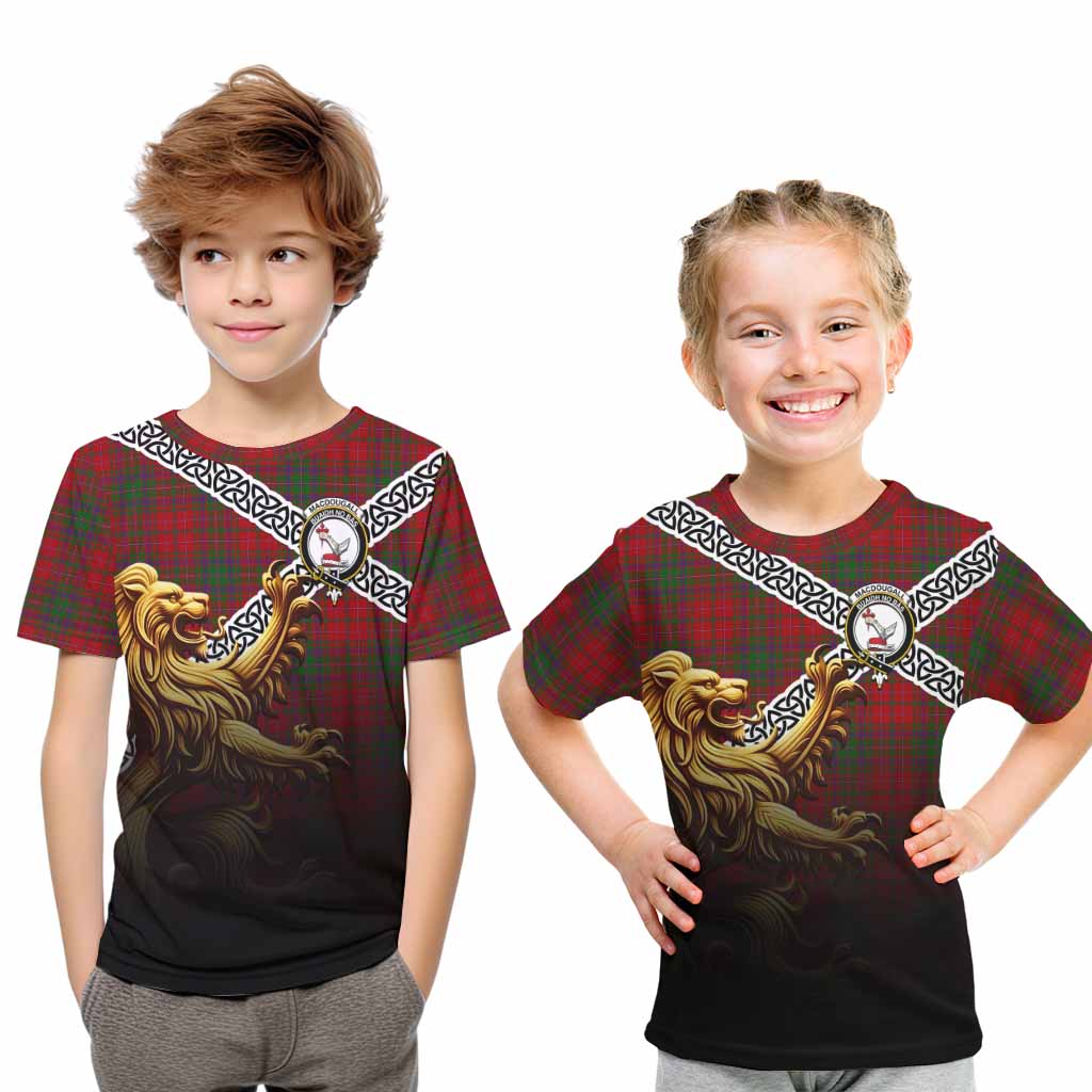 Tartan Vibes Clothing MacDougall (McDougall) Crest Tartan Kid T-Shirt with Golden Lion Emblem Celtic Style