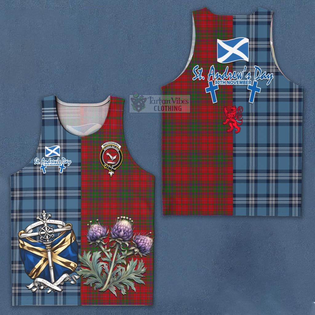 Tartan Vibes Clothing MacDougall (McDougall) Tartan Men's Tank Top Happy St. Andrew's Day Half Tartan Style