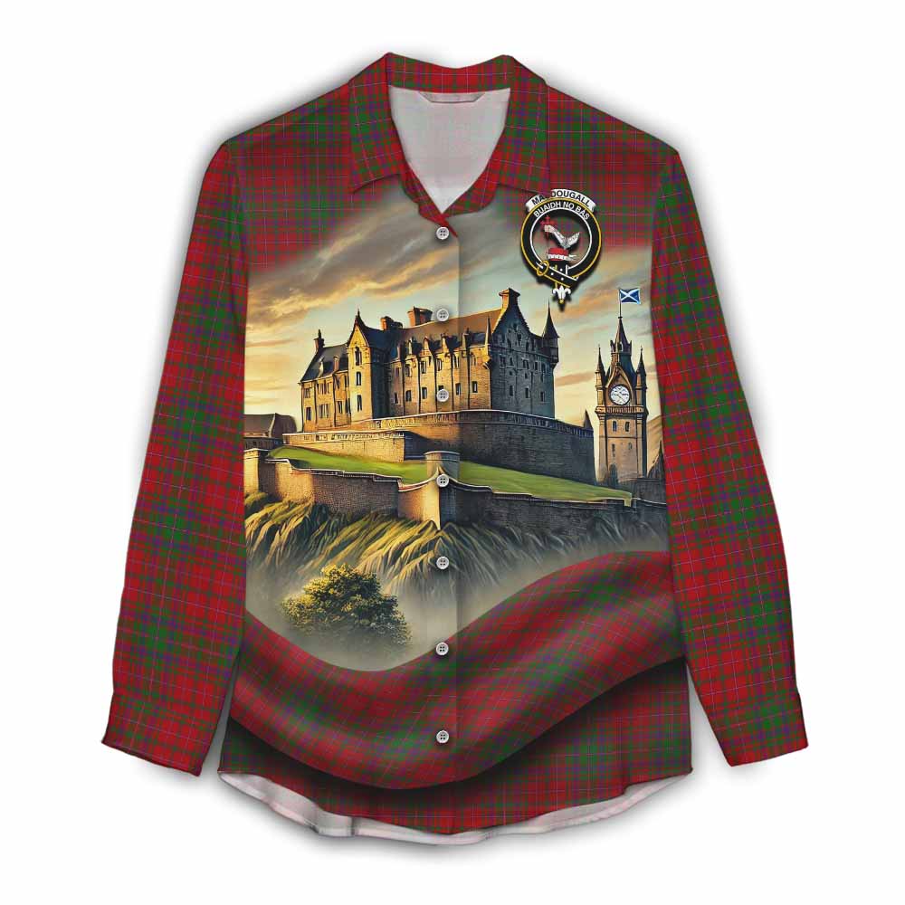 Tartan Vibes Clothing MacDougall (McDougall) Tartan Family Crest Women's Casual Shirt with Scottish Ancient Castle Style