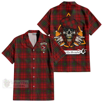 MacDougall (McDougall) Tartan Hawaiian Shirt with Family Crest and Bearded Skull Holding Bottles of Whiskey
