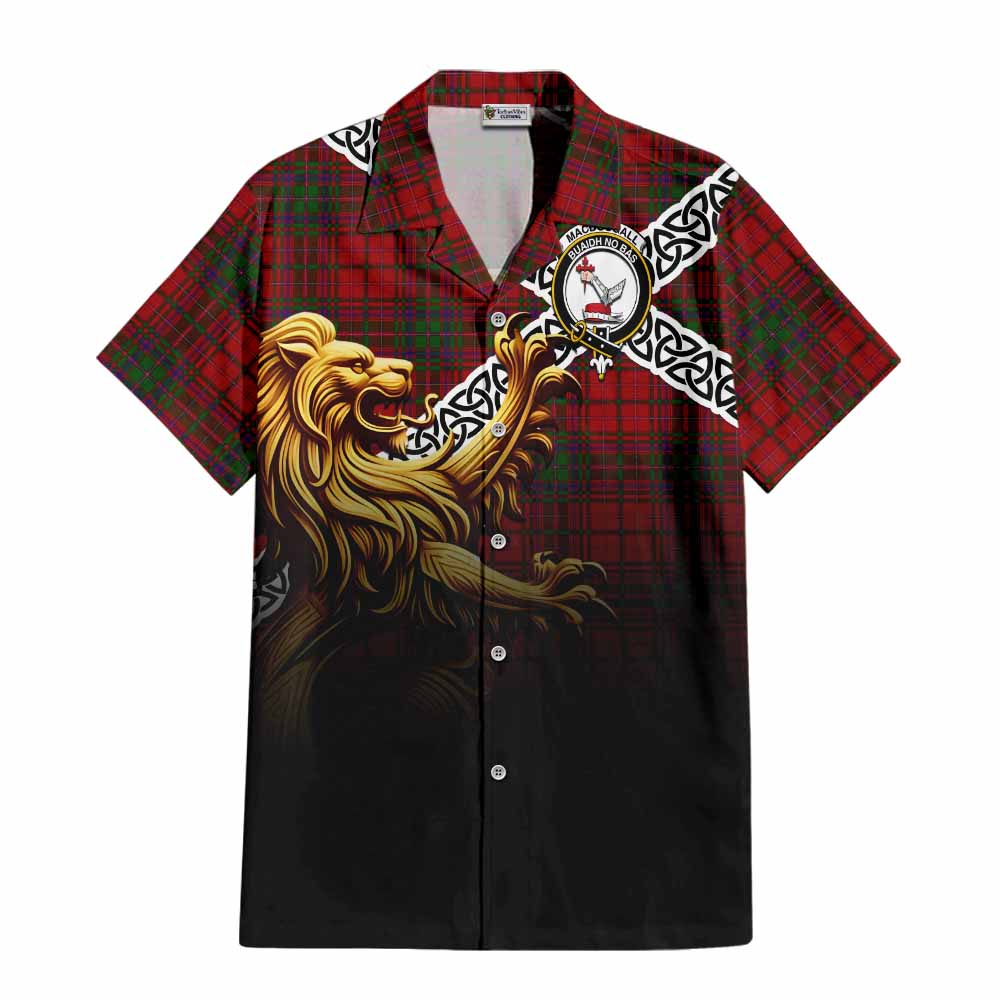 Tartan Vibes Clothing MacDougall (McDougall) Crest Tartan Short Sleeve Button Shirt with Golden Lion Emblem Celtic Style
