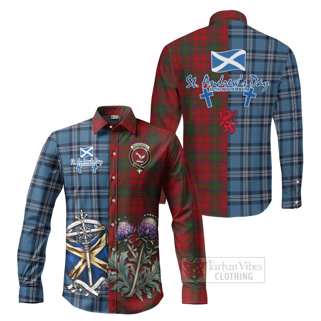 Tartan Vibes Clothing MacDougall (McDougall) Tartan Long Sleeve Button Shirt Happy St. Andrew's Day Half Tartan Style