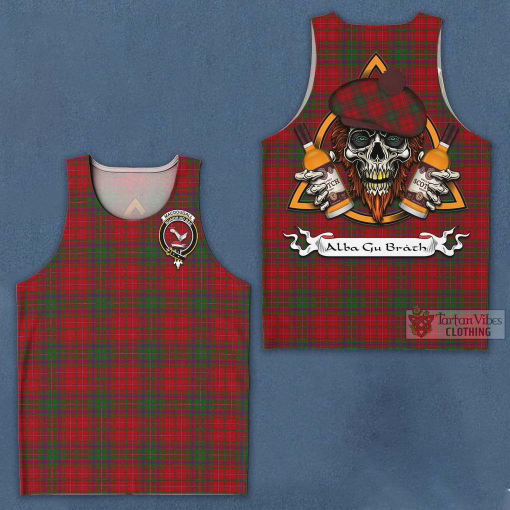 Tartan Vibes Clothing MacDougall (McDougall) Tartan Men's Tank Top with Family Crest and Bearded Skull Holding Bottles of Whiskey