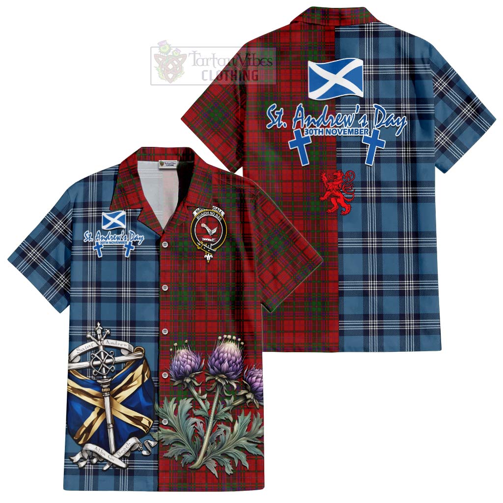 Tartan Vibes Clothing MacDougall (McDougall) Tartan Short Sleeve Button Shirt Happy St. Andrew's Day Half Tartan Style