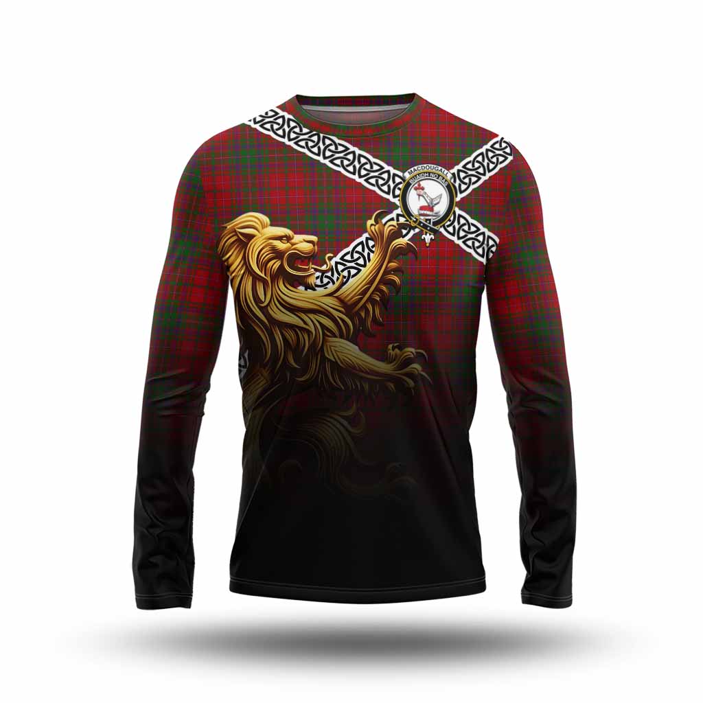 Tartan Vibes Clothing MacDougall (McDougall) Crest Tartan Long Sleeve T-Shirt with Golden Lion Emblem Celtic Style