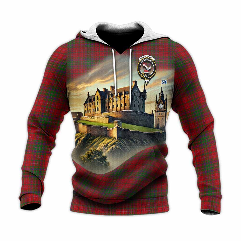 Tartan Vibes Clothing MacDougall (McDougall) Tartan Family Crest Knitted Hoodie with Scottish Ancient Castle Style