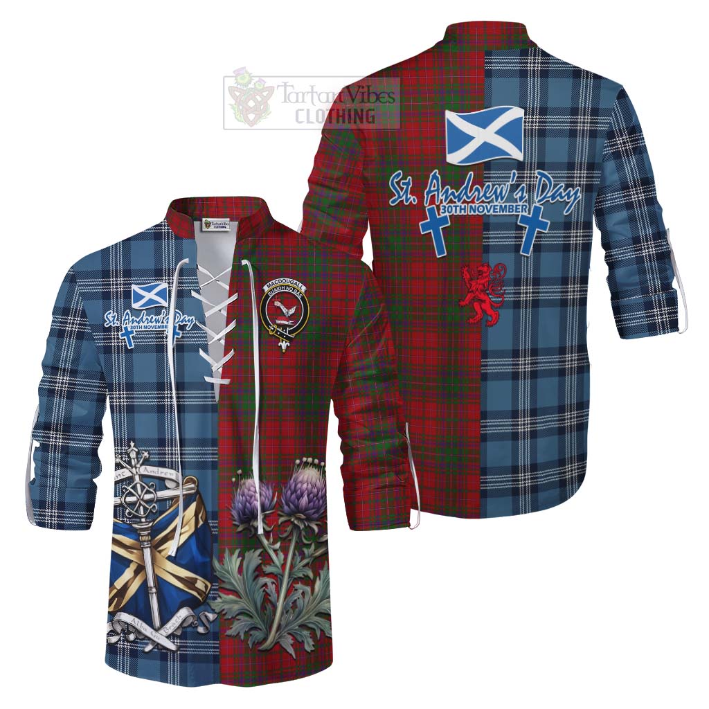 Tartan Vibes Clothing MacDougall (McDougall) Tartan Ghillie Kilt Shirt Happy St. Andrew's Day Half Tartan Style