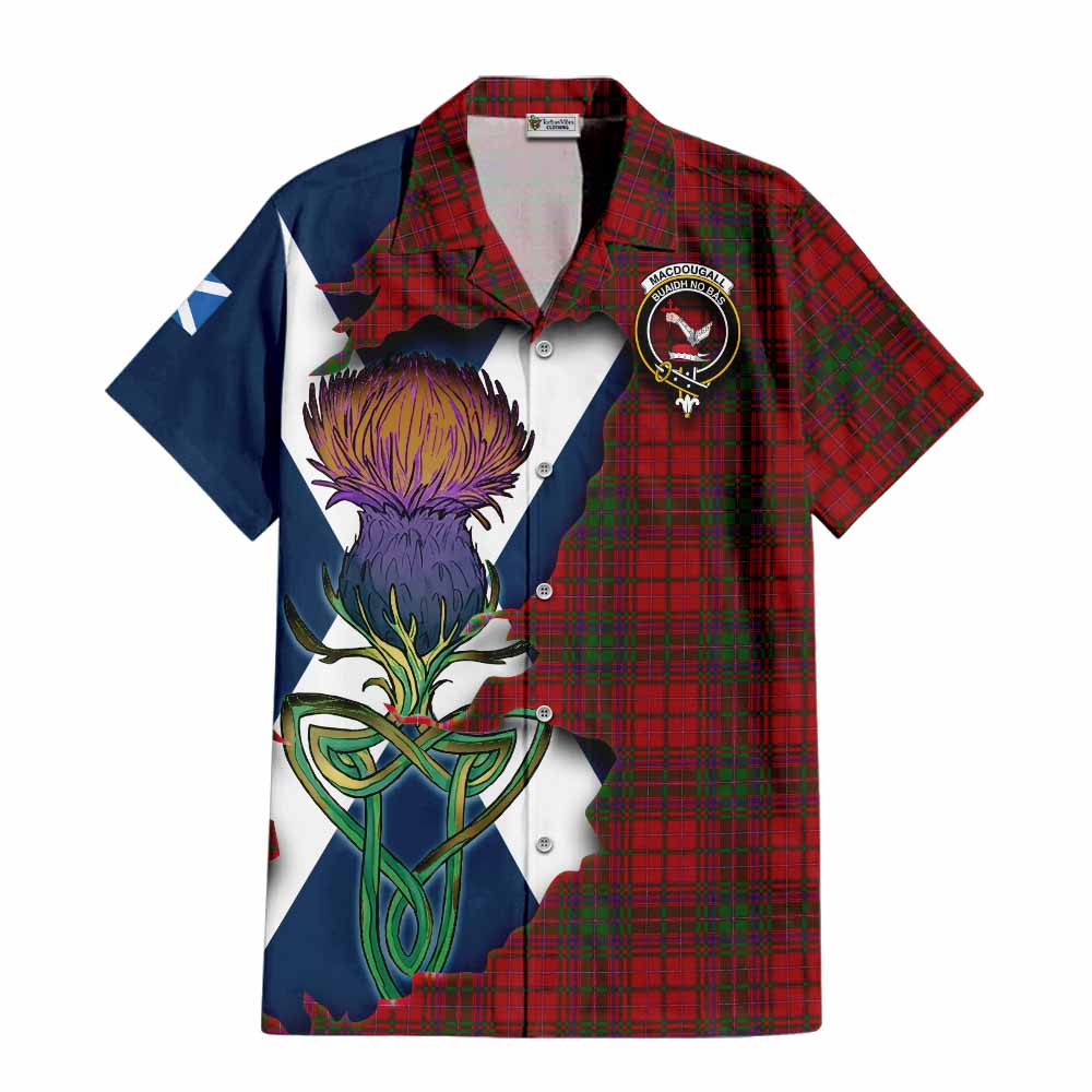 Tartan Vibes Clothing MacDougall (McDougall) Tartan Family Crest Short Sleeve Button Shirt Scottish Thistle Celtic Inspired