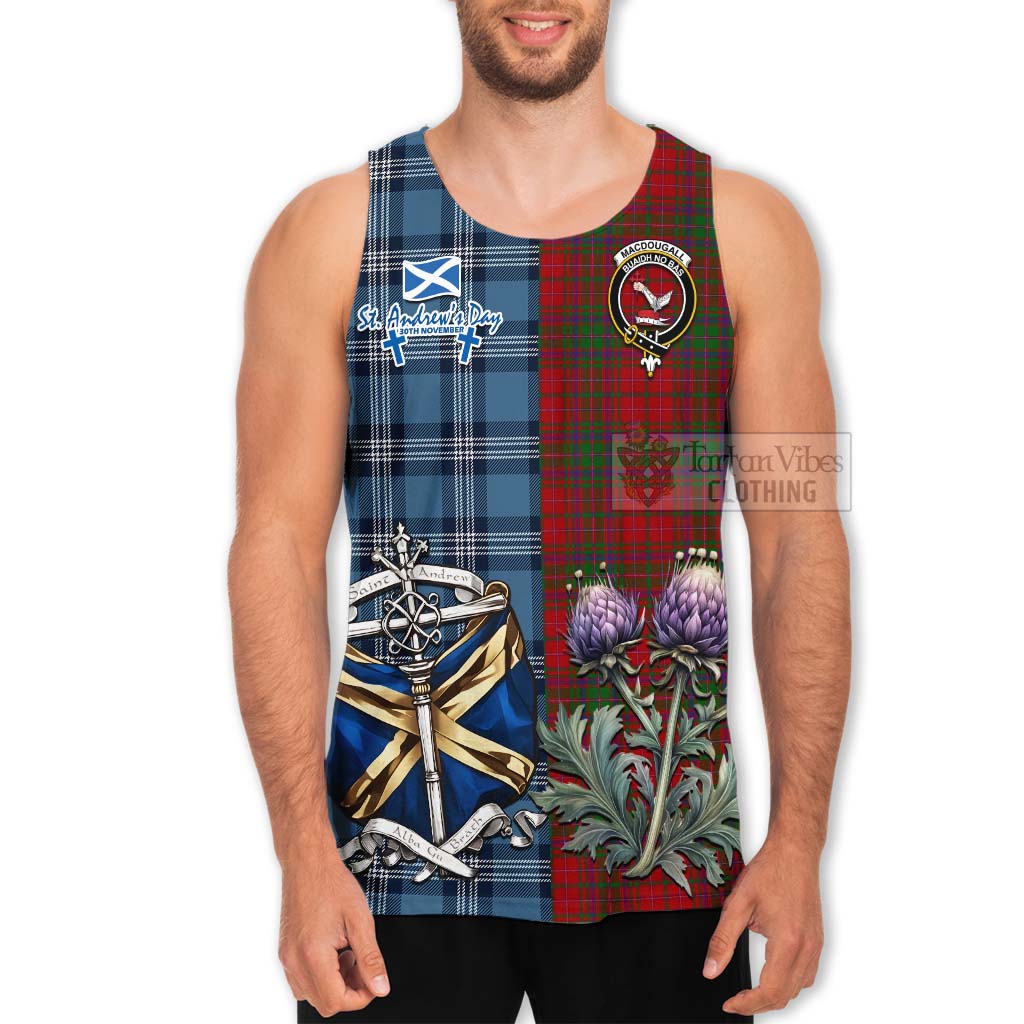 Tartan Vibes Clothing MacDougall (McDougall) Tartan Men's Tank Top Happy St. Andrew's Day Half Tartan Style