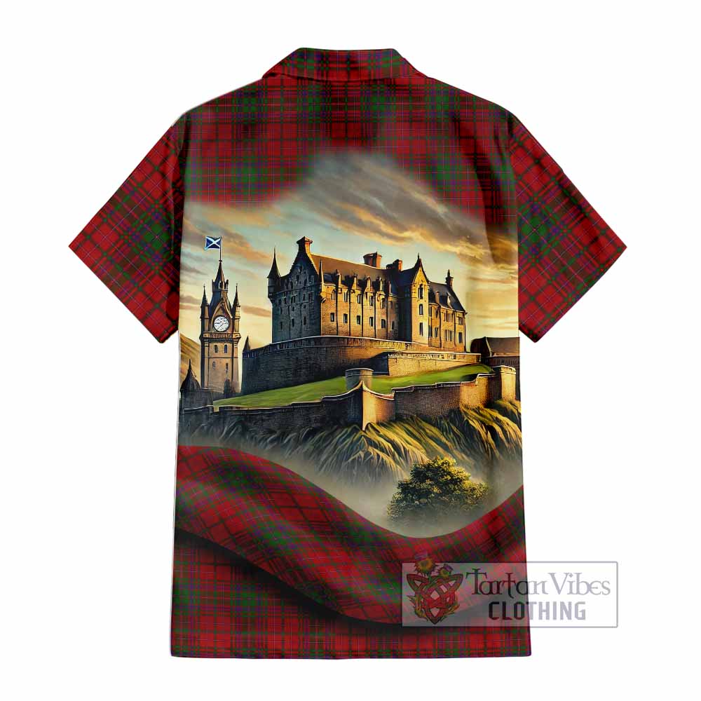 Tartan Vibes Clothing MacDougall (McDougall) Tartan Family Crest Short Sleeve Button Shirt with Scottish Ancient Castle Style