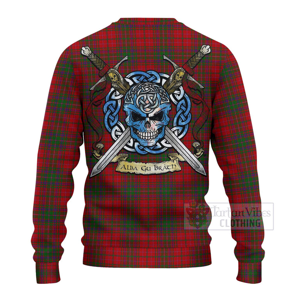Tartan Vibes Clothing MacDougall (McDougall) Tartan Knitted Sweater with Family Crest Celtic Skull Style