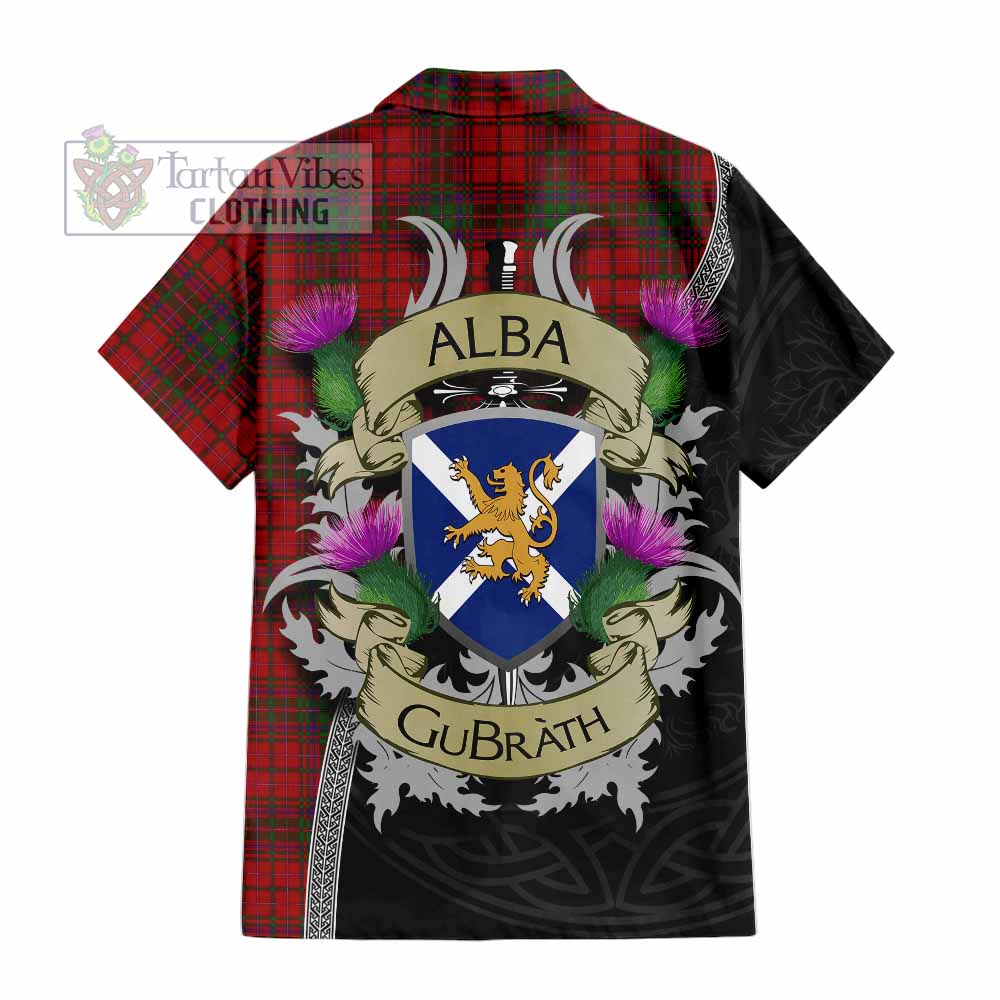 Tartan Vibes Clothing MacDougall (McDougall) Tartan Family Crest Short Sleeve Button Shirt Lion Rampant Royal Thistle Shield Celtic Inspired