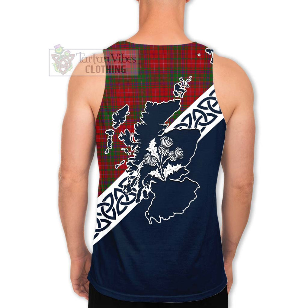 Tartan Vibes Clothing MacDougall (McDougall) Tartan Men's Tank Top Featuring Thistle and Scotland Map