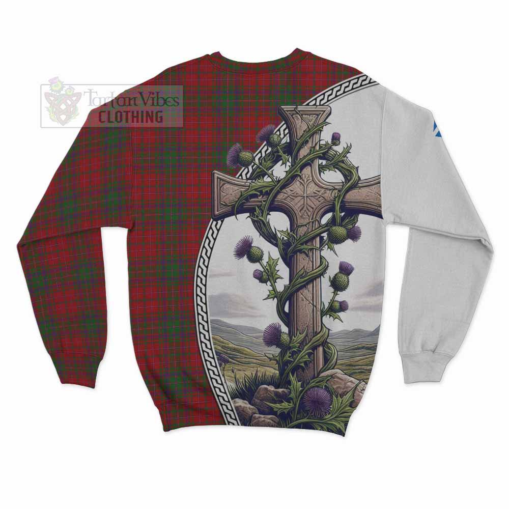 MacDougall (McDougall) Tartan Sweatshirt with Family Crest and St. Andrew's Cross Accented by Thistle Vines - Tartan Vibes Clothing