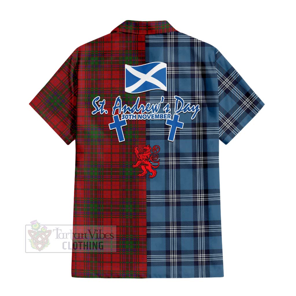 Tartan Vibes Clothing MacDougall (McDougall) Tartan Short Sleeve Button Shirt Happy St. Andrew's Day Half Tartan Style