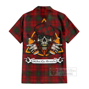 MacDougall (McDougall) Tartan Hawaiian Shirt with Family Crest and Bearded Skull Holding Bottles of Whiskey