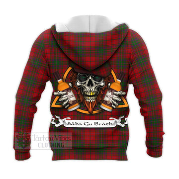 MacDougall (McDougall) Tartan Knitted Hoodie with Family Crest and Bearded Skull Holding Bottles of Whiskey