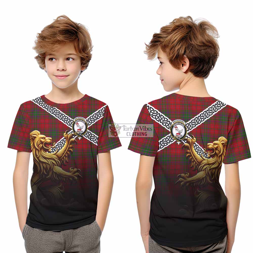Tartan Vibes Clothing MacDougall (McDougall) Crest Tartan Kid T-Shirt with Golden Lion Emblem Celtic Style