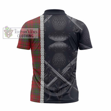 MacDougall (McDougall) Tartan Zipper Polo Shirt with Family Crest Cross Sword Thistle Celtic Vibes