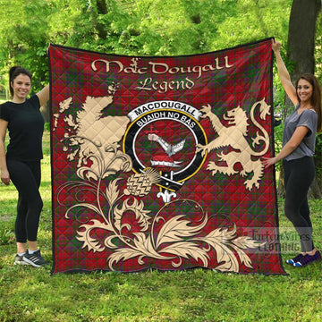 MacDougall (McDougall) Tartan Quilt with Family Crest and Scottish Symbol Style