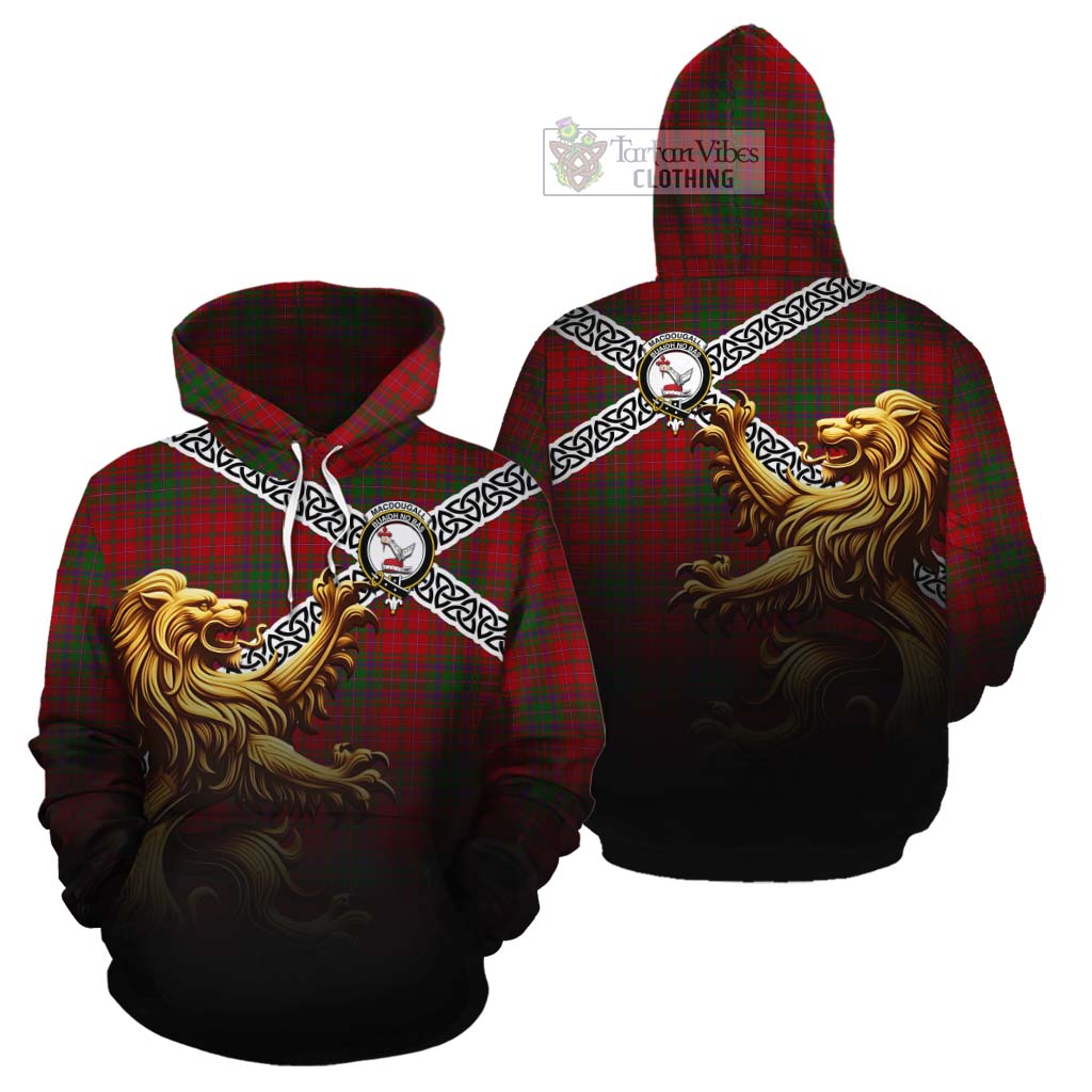 Tartan Vibes Clothing MacDougall (McDougall) Crest Tartan Cotton Hoodie with Golden Lion Emblem Celtic Style