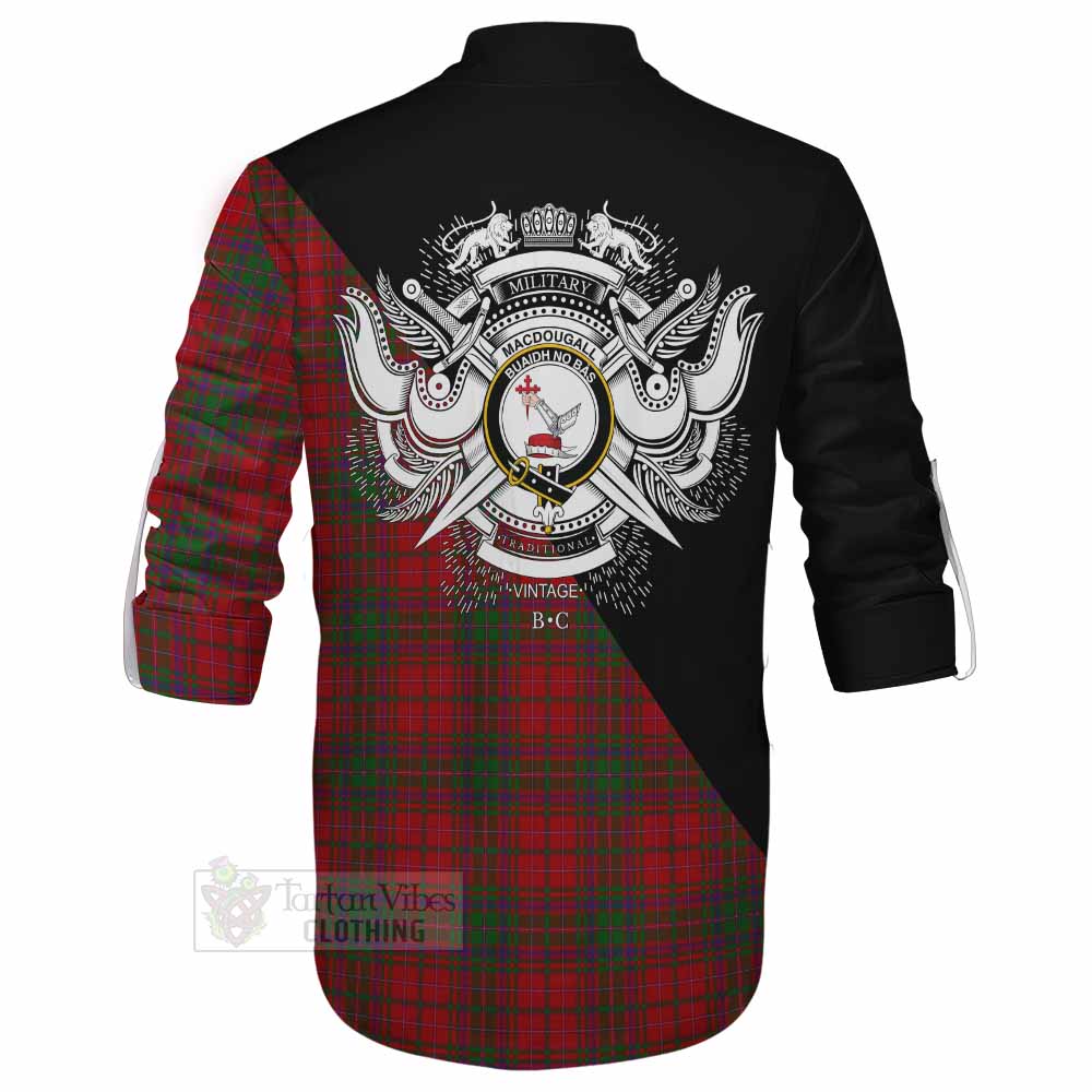 Tartan Vibes Clothing MacDougall (McDougall) Tartan Ghillie Kilt Shirt with Family Crest and Military Logo Style